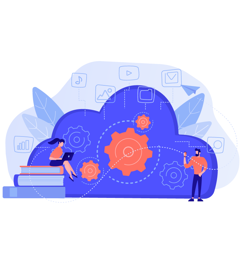 Woman and Man talking on laptop and phone