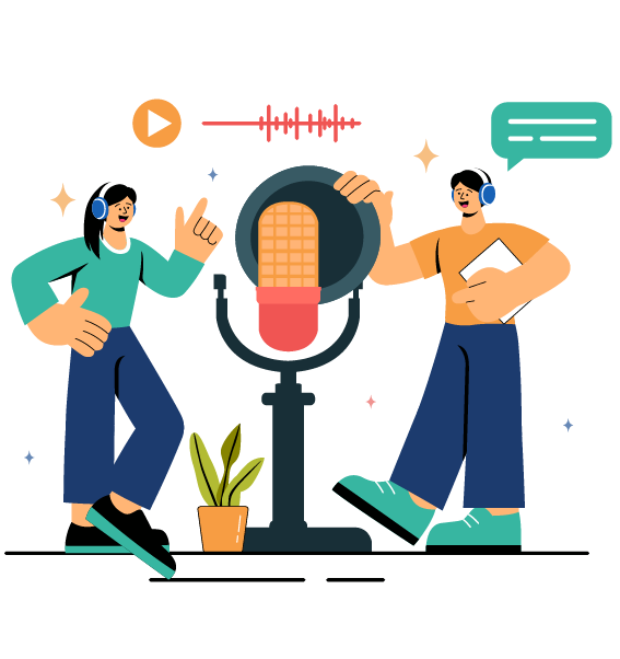 Two People talking on microphone