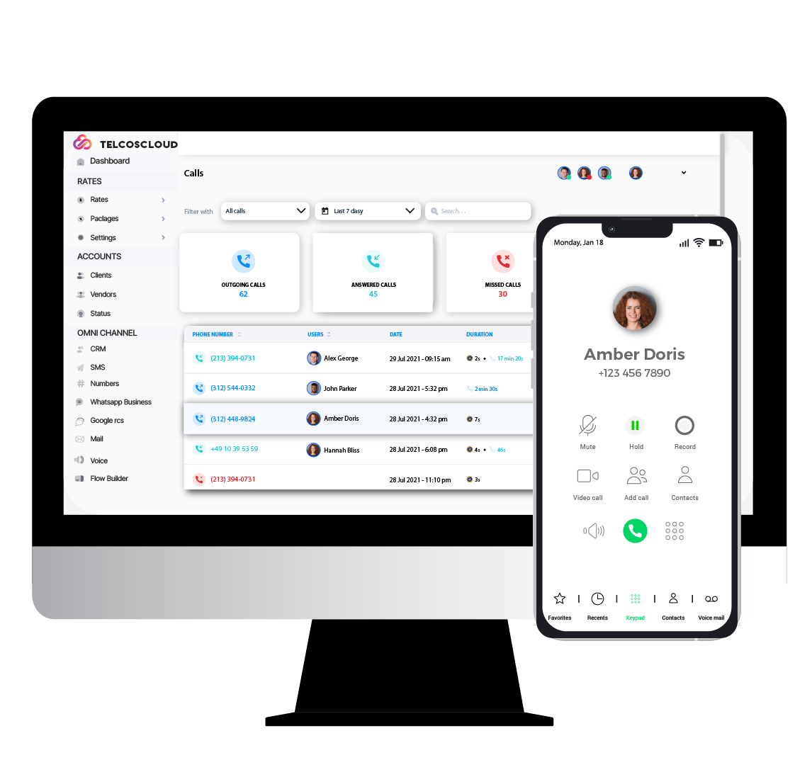 Desktop and Mobile screen call screen and numbers