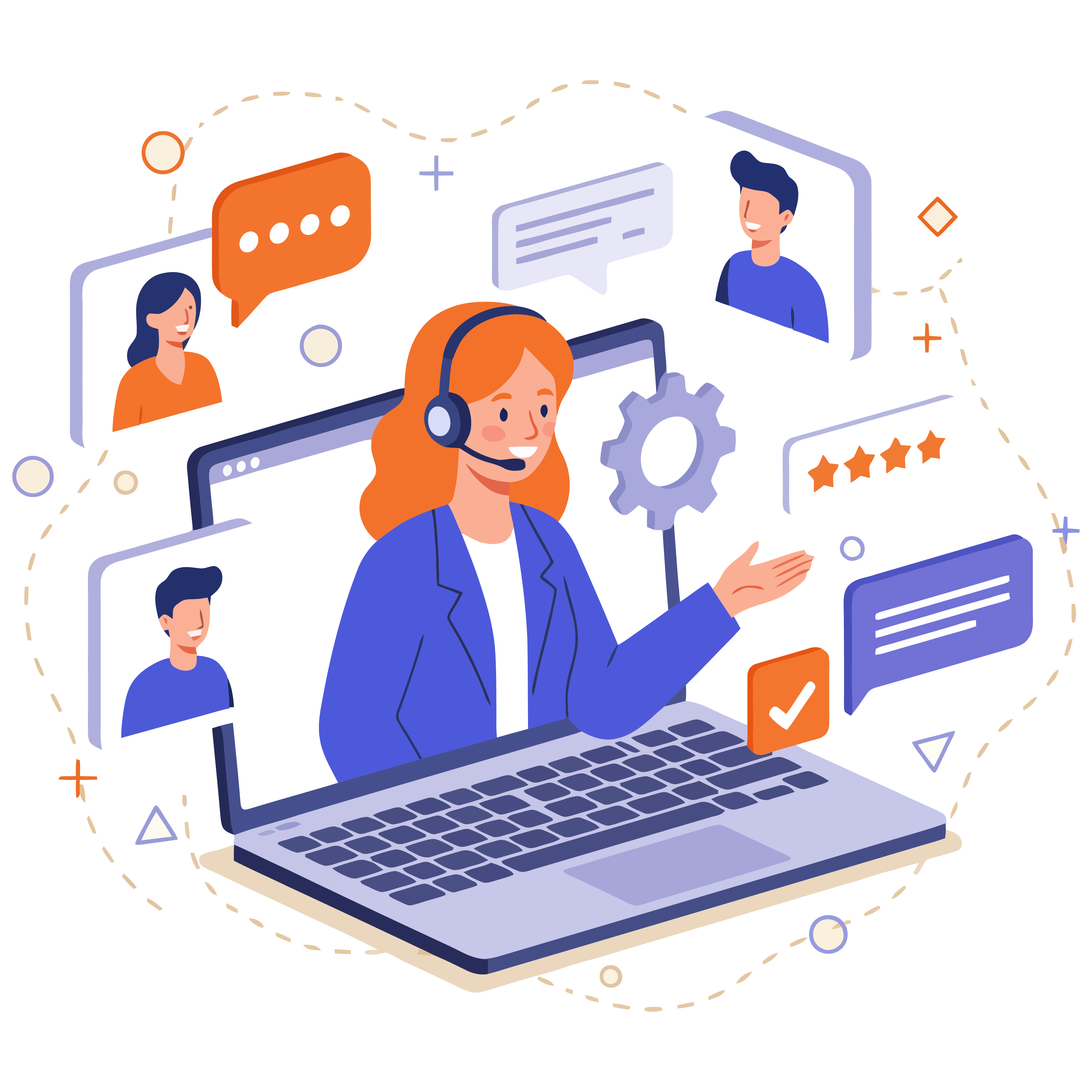 Woman talking in laptop to multiple people