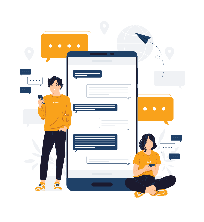 Two people messaging each other beside a phone