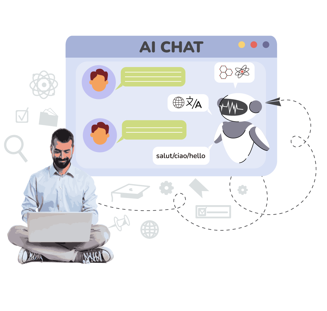 Hombre hablando con ai en el portátil