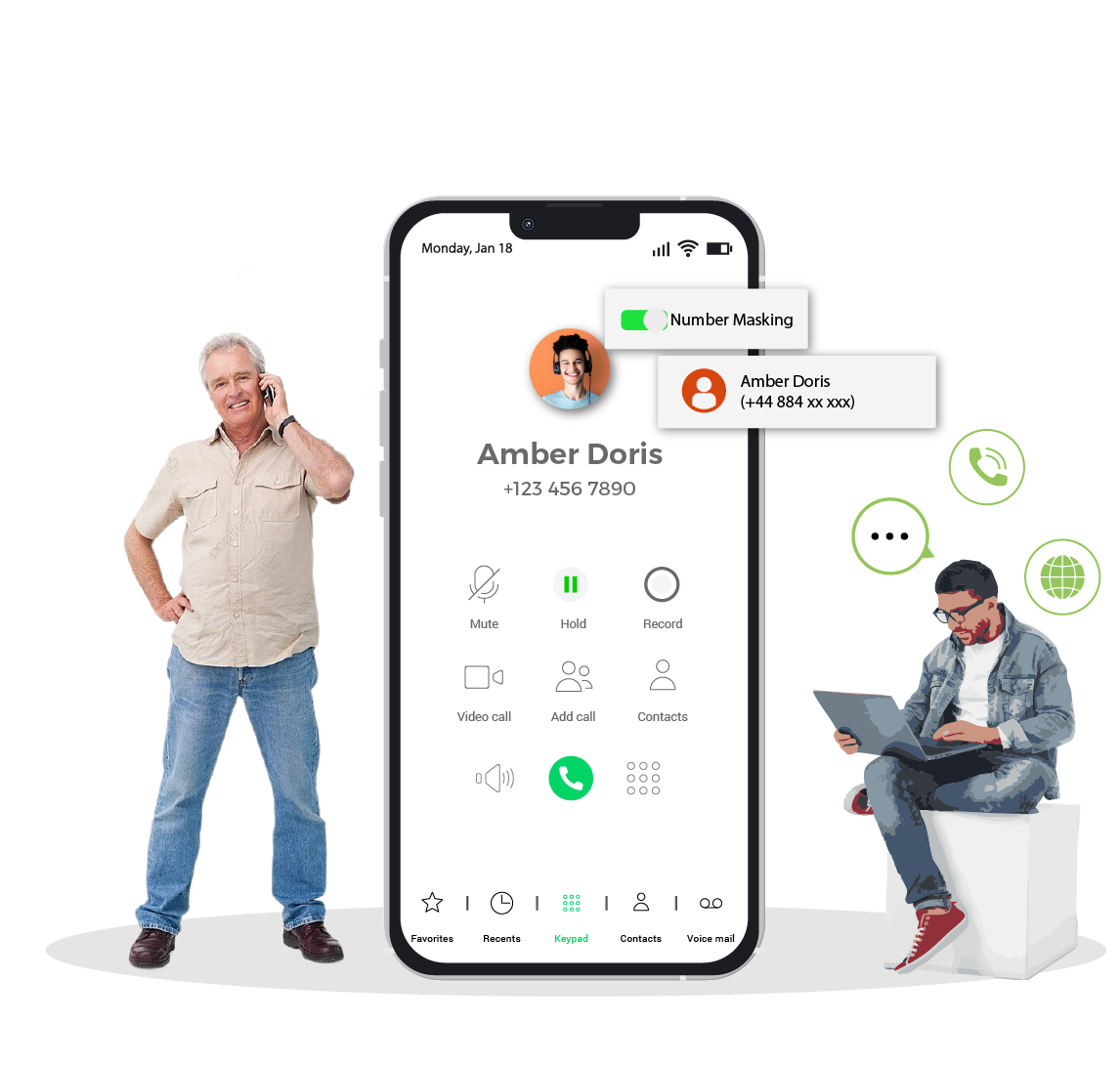 Two people talking with phone in between
