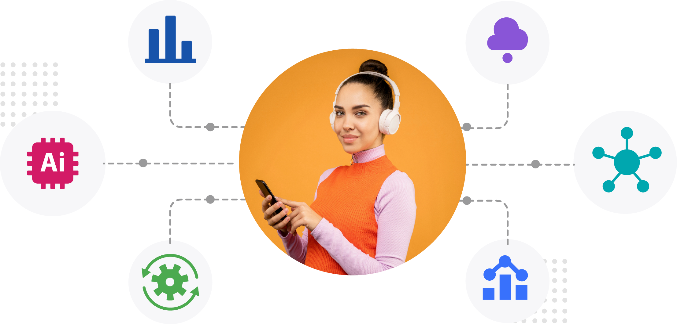 Girl in middle with icons around her
