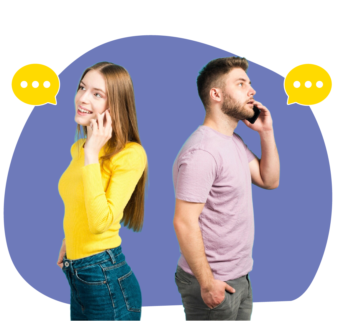 Two people talking to each other on phone