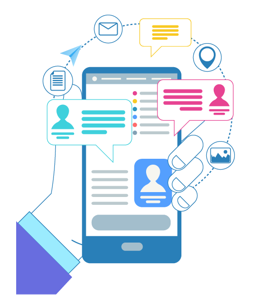 一只手拿着带有图标的手机