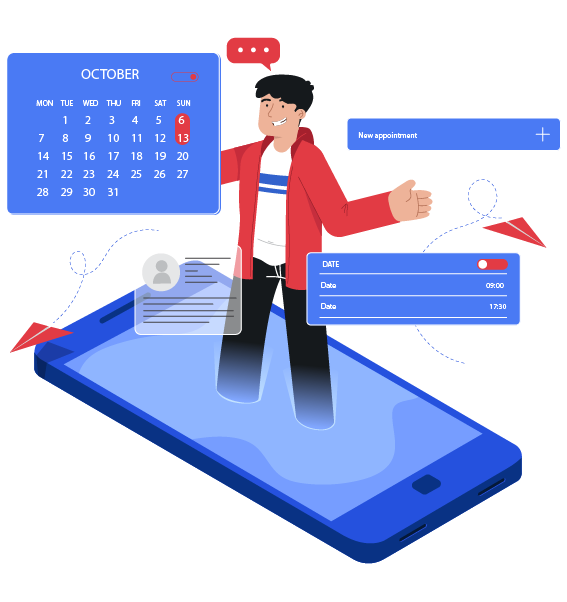 移动电话上的男子，周围有图标