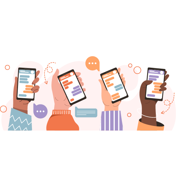 Hand holding phones with messages
